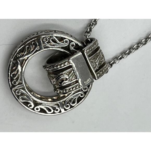 Sterling Silver 925 Filigree Scrollwork Spinner Pendant Fidget Chain Necklace - Picture 8 of 8